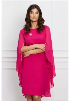 Rochie Ilinca fucsia cu capa din voal si accesoriu metalic imagine