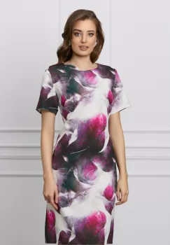 Rochie Ilona alba cu imprimeuri magenta imagine