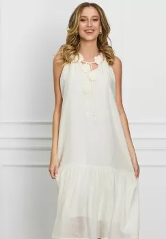 Rochie Inna alba vaporoasa cu aplicatii florale imagine