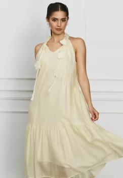 Rochie Inna ivory vaporoasa cu aplicatii florale imagine