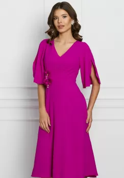 Rochie Iulia fucsia cu aplicatii florale in talie imagine