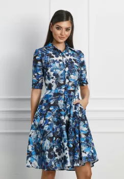 Rochie Ivona albastra cu imprimeuri si nasturi imagine