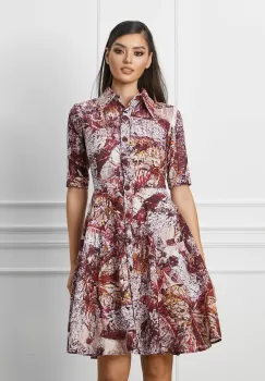 Rochie Ivona bej cu imprimeuri maro si nasturi imagine