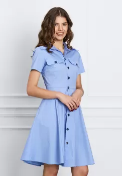 Rochie Ivone bleu cu nasturi si buzunare imagine