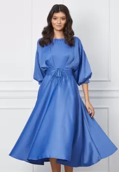 Rochie Jennifer bleu cu margele la decolteu si curea in talie imagine