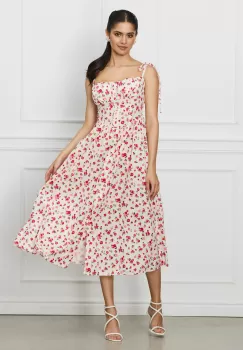 Rochie Jessie alba cu floricele roz imagine