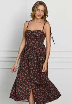 Rochie Jessie neagra cu floricele rosii imagine