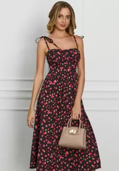 Rochie Jessie neagra cu floricele roz imagine