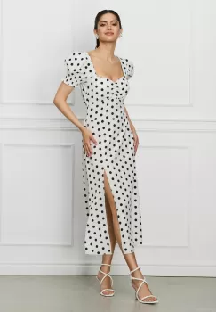 Rochie Julie alba cu buline negre imagine