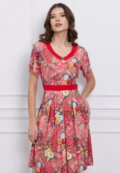 Rochie Kara rosie cu imprimeu floral galben imagine