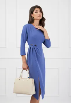 Rochie Kathy bleu conica office cu accesoriu in talie imagine