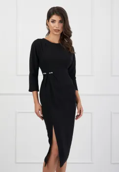 Rochie Kathy neagra conica office cu accesoriu in talie imagine