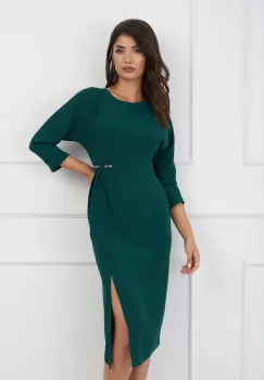 Rochie Kathy verde conica office cu accesoriu in talie imagine