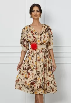 Rochie LaDonna bej cu imprimeuri florale maro imagine