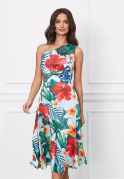 Rochie LaDonna bleu cu imprimeu exotic imagine