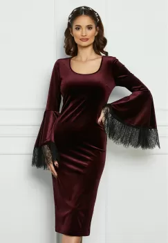 Rochie LaDonna bordo din catifea cu maneci clopot imagine