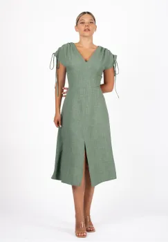 Rochie LaDonna kaki cu maneci scurte reglabile imagine