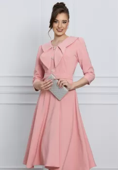 Rochie LaDonna roz cu guler maxi si cordon in talie imagine