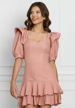 Rochie LaDonna roz prafuit cu volanase imagine