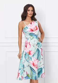 Rochie LaDonna verde mint cu flori roz imagine