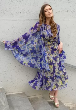 Rochie Leonard Collection albastra cu imprimeu floral verde imagine