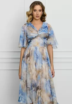 Rochie Leonard Collection bleu cu imprimeu bej din voal imagine