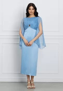 Rochie Leonard Collection bleu din matase si satin imagine