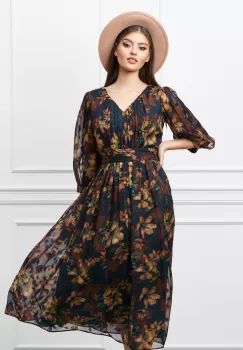 Rochie Leonard Collection bleumarin cu imprimeu maro imagine