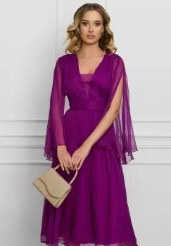 Rochie Leonard Collection magenta din matase cu decupaje la maneci imagine