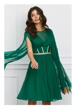 Rochie Leonard Collection verde din matase cu broderie aurie pe bust imagine