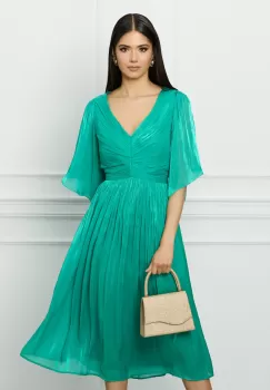 Rochie Leonard Collection verde din voal cu fir lurex imagine