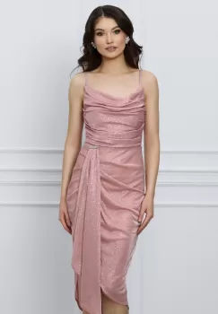 Rochie Lexi roz din lurex cu fronseuri imagine