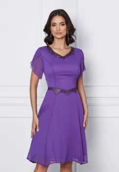Rochie Linda violet cu glitter in talie si la decolteu imagine