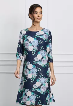 Rochie Lora bleumarin cu imprimeuri florale si glitter imagine
