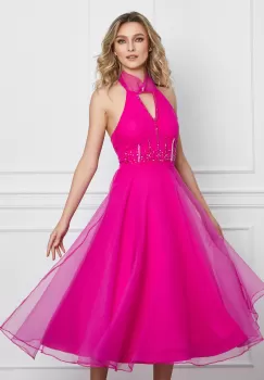 Rochie Lorena fucsia din organza cu margelute imagine