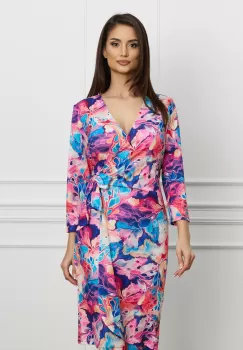 Rochie Lorena multicolora cu imprimeuri roz imagine