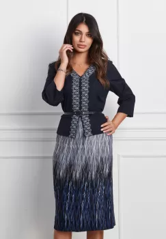 Rochie Luana bleumarin cu imprimeu si curea in talie imagine