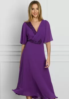 Rochie Luana mov cu paiete la bust si in talie imagine