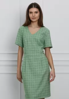 Rochie Mada verde cu patratele si aplicatii metalice in talie imagine