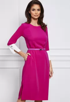 Rochie Madalina fucsia cu mansete si curea in talie imagine