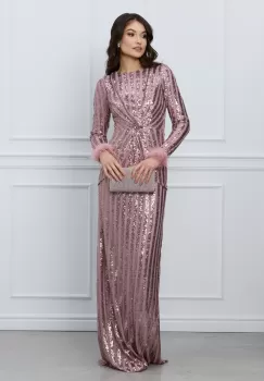 Rochie Madalina lunga roz din paiete imagine