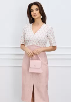 Rochie Madalina rose cu imprimeu la bust imagine