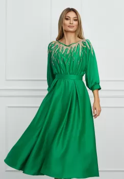 Rochie Madalina verde cu strasuri la bust si curea in talie imagine
