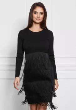 Rochie Mala neagra din tricot cu franjuri imagine