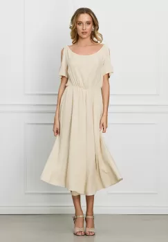 Rochie Mara bej din in cu decupaje la umeri imagine