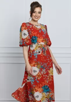 Rochie Mara caramizie cu imprimeuri florale imagine