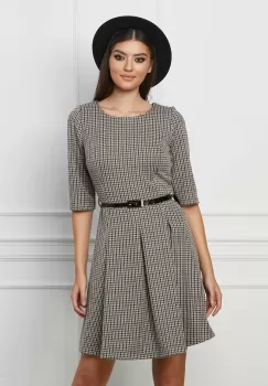 Rochie Mara gri cu imprimeu pepit si curea in talie imagine