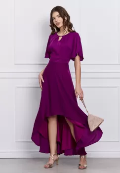Rochie Mara magenta din voal cu lungime asimetrica imagine