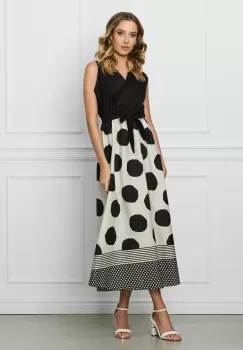 Rochie Mara neagra cu buline pe fusta si cordon in talie imagine