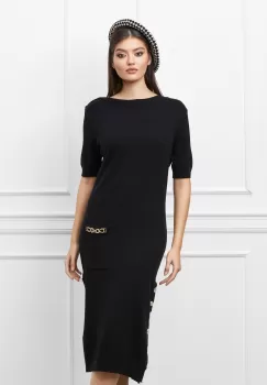 Rochie Mara neagra din tricot cu nasturi si buzunar imagine